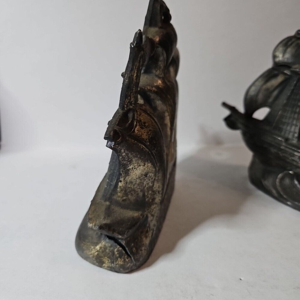 Old Ironsides Constitution 3 Mast Metal Bookends Set Of 2 1 Lb 8 Oz Each - Picture 7 of 16